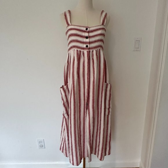 Three Graces London Red & White Vertical Striped Button Down Dress Women's US 2 - Picture 2 of 6